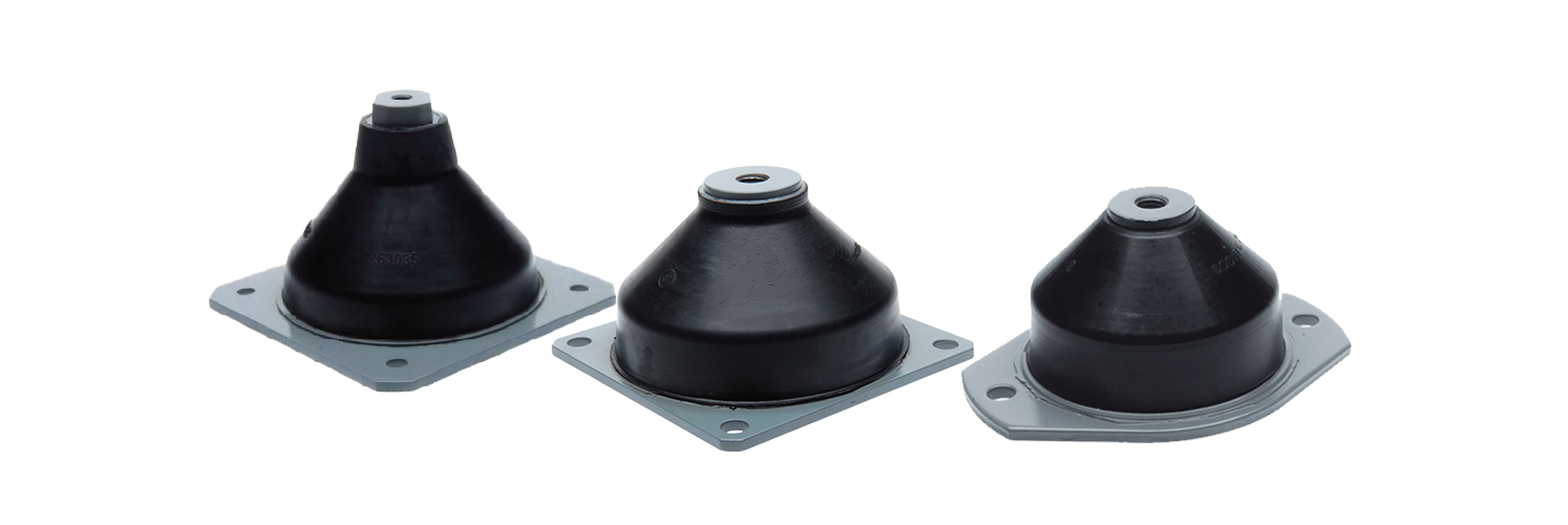 Elastomer mounts bruges både til chok- og vibrationsdæmpning